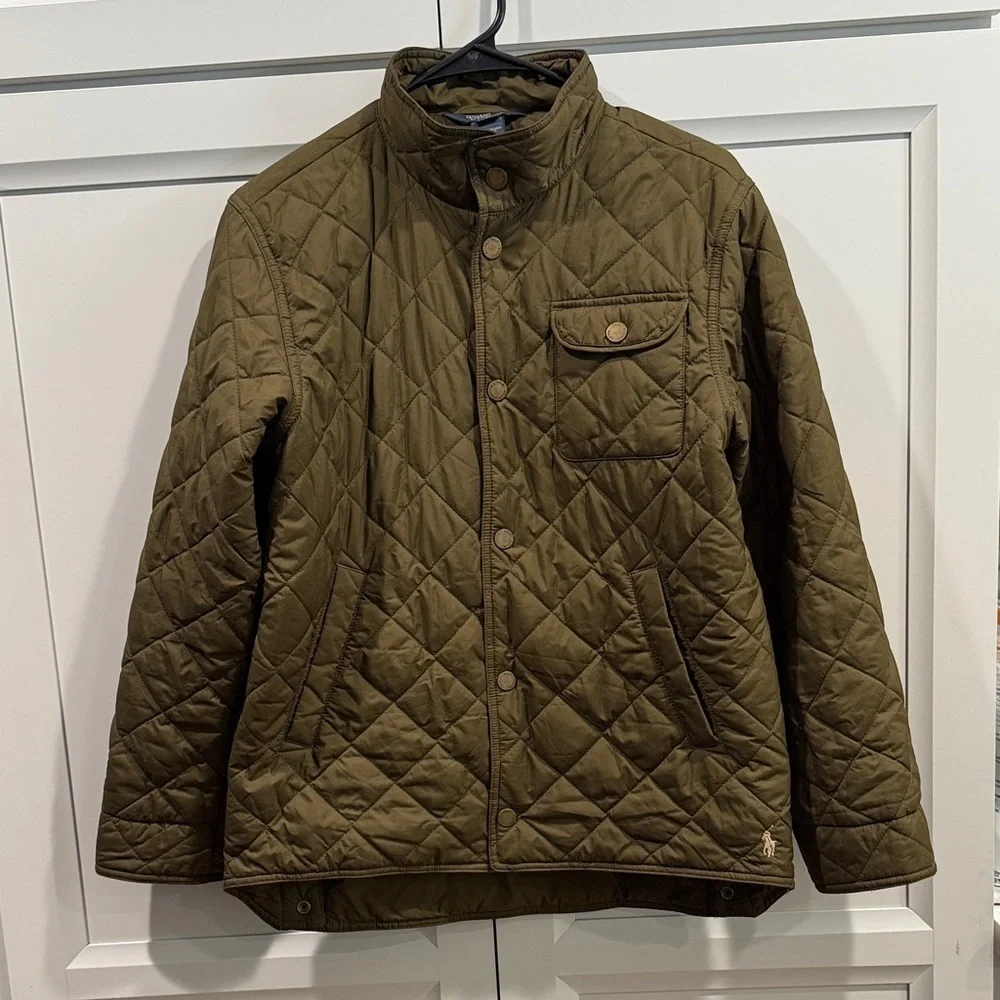 Polo Ralph Lauren kids size 14/16 Large green quilted snap front barn coat
